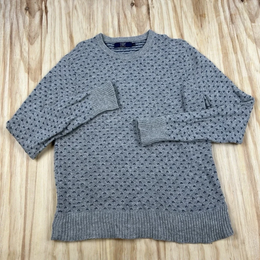 J.Crew Women's Large Gray Blue Nordic Lambswool Sweater Fair Isle Heritage